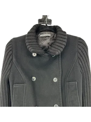 John Varvatos Cropped Pea Coat Knit Sleeves Black Women Size Small Military Punk thumbnail 3
