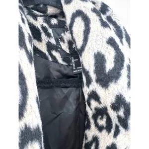 Leopard Fleece Trench Long Jacket Coat Animal Print Womens M Fur Fuzz thumbnail 4