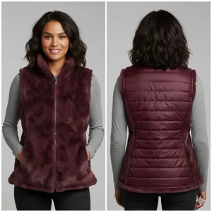 Nicole Miller Original Reversible Vest Womens Small Wine Red Faux Fur Quilted thumbnail 2