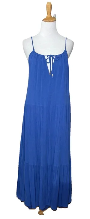 Tribe Blue Spaghetti Strap Sleeveless Tiered Maxi Ties at Neck Dress Size Medium thumbnail 1