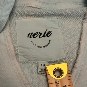 Aerie Hoodie Women S Light Blue Oversized Raw Hem V-Neck Sweatshirt thumbnail 3