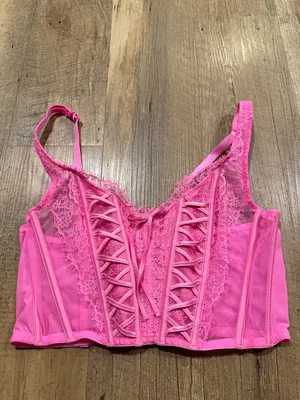 Victoria's Secret Hot Pink Lace Longline Corset Bralette Large thumbnail 2