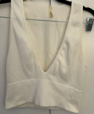 Urban Outfitters White Ribbed V-Neck Tank Top thumbnail 1