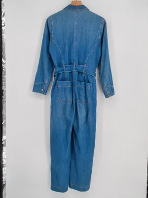 Madewell Denim Tie Waist Jumpsuit Medium Wash Blue S thumbnail 3