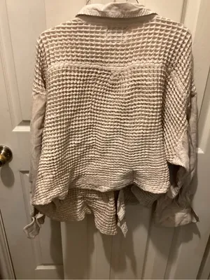 BDG Cream Waffle-Knit Button Front Cardigan thumbnail 4