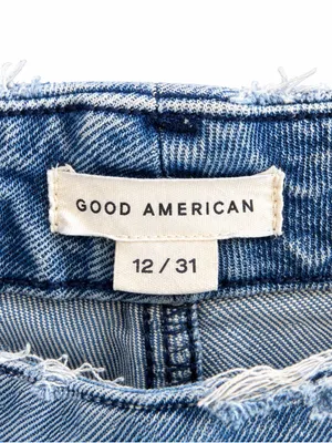 Good American Jeans 12/31 High Rise Straight Leg Light Wash Distressed Raw Hem thumbnail 2