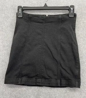 Free People Women's Black Denim Skirt Mini Solid Zipper Back Size 0 thumbnail 1