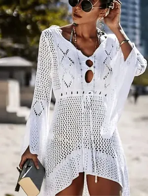 White Crochet Knit Swim Coverup Small thumbnail 1
