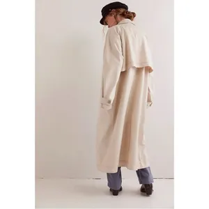 Free People Perry Military Duster Trench Coat in French Oat Grunge Denim Medium thumbnail 5