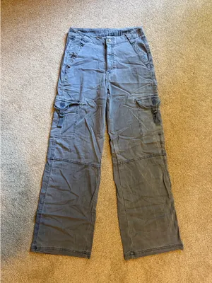 American Eagle Grey/Blue Super High Rise Baggy Wide Leg Stretch Cargo Pants thumbnail 2