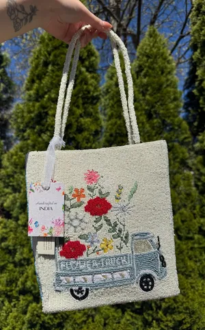 Beaded Flower Truck Purse Blue thumbnail 1