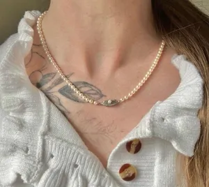 Pink Pearlescent Necklace Vintage “Noreen” 18” Marquise Fishhook Silver Classic thumbnail 14