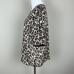 A New Day Top Womens Large Leopard Animal Print‎ Short Sleeve Sheer Blouse L thumbnail 8