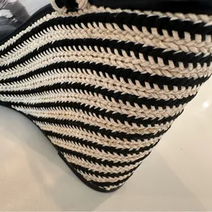 New BP Crochet Platform Wedge Sandals Sz 9 Black Cream Espadrilles Heels thumbnail 8