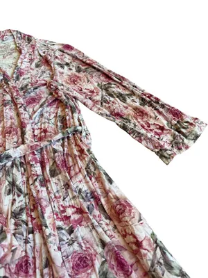 Posh Peanut Rose Print Robe Bumblebee Tie Waist Stretch Maternity Nursing Large thumbnail 14