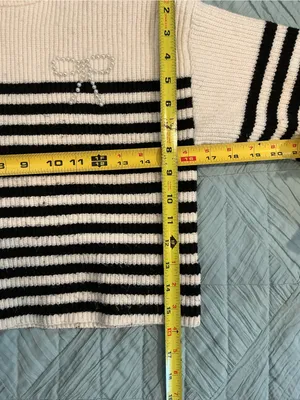 Zara Cream and Black Striped Crewneck Sweater thumbnail 3