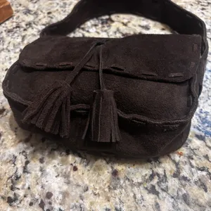 Vintage Abercrombie Chocolate Brown Suede‎ Shoulder Hobo Bag Tasseled 9x6x2.5 in thumbnail 2