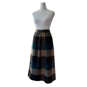 Vintage ‘80s Shelly’s Tall American Beauty Brown & Teal Wool A-Line Midi Skirt thumbnail 4