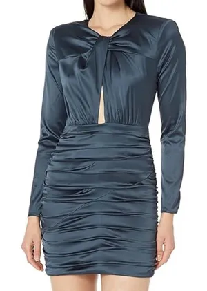 Astr Long Sleeve Satin Dress in Deep Blue thumbnail 1