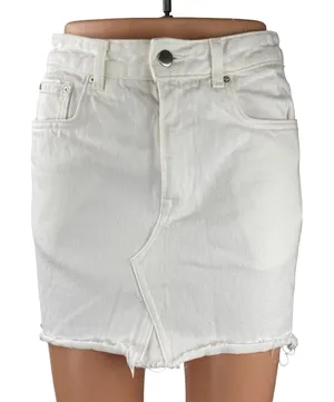 H&M Women's White High Waist Cut Off Raw Hem Pencil Denim Jean Skirt Size 2 thumbnail 1