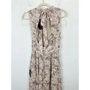 Lulus Happily Sweet Beige Floral Mock Neck Backless Midi Dress Cocktail S NWT thumbnail 12