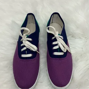 Borelli Retro 80’s Style Color-block Canvas Sneakers Lace Up Purple Navy Teal 8 thumbnail 2