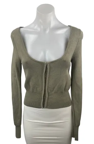 Abercrombie & Fitch Green Long Sleeve Rib Knit Scoop Full Zip Cardigan Sweater S thumbnail 1