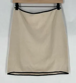 Mable Cream Skirt Black Trim‎ Stretch Ribbed Knit Mini High Rise Size L thumbnail 1