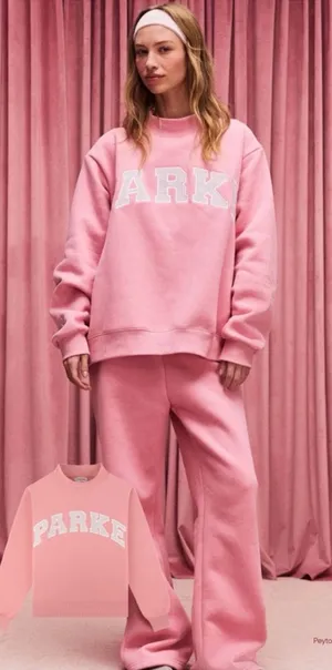 PARKE Blush + Lavender Valentines Drop Varsity Mockneck Sweater S/M thumbnail 1