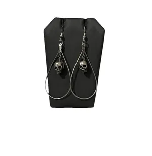 Handmade Gothic Skull Teardrop Hoop Earrings Silver Dangle Punk Halloween Emo thumbnail 5