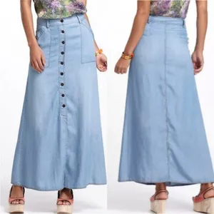 ANTHROPOLOGIE Holding Horses Chambray Denim Button Front Maxi Skirt size 2 thumbnail 2