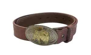 Nocona Belt Leather Western Pink Belt Gold Silver Horse Buckle 25" - 29" NWOT thumbnail 1