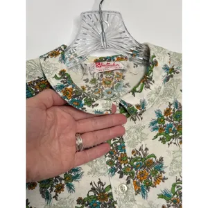 Vintage 60's Shirtmaker green Floral Cotton Blouse Peter Pan Collar USA Small thumbnail 2