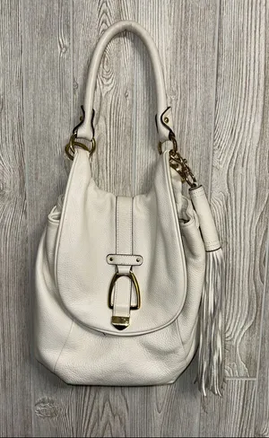 G.I.L.I. White Leather Shoulder Bag with Tassel and Gold Hardware thumbnail 1