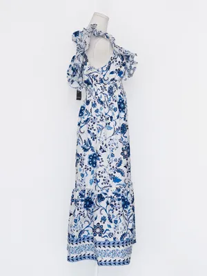 Adrianna Papell -‎ Toile Inspired Floral Cotton Ruffle Midi Dress thumbnail 6