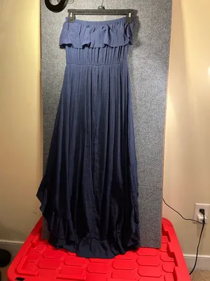 Entro Off-The-Shoulder Ruffle Asymmetric Hem Maxi Dress in Navy thumbnail 6