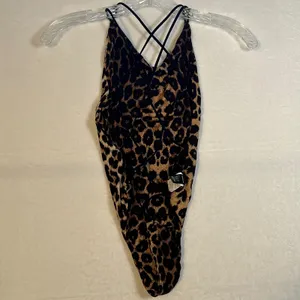 SHEIN Leopard Print‎ Crisscross Back One Piece Bodysuit XS thumbnail 3