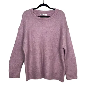 ZARA Oversized Ribbed Hem Long Sleeve Round Neck Pullover Sweater M Purple thumbnail 2