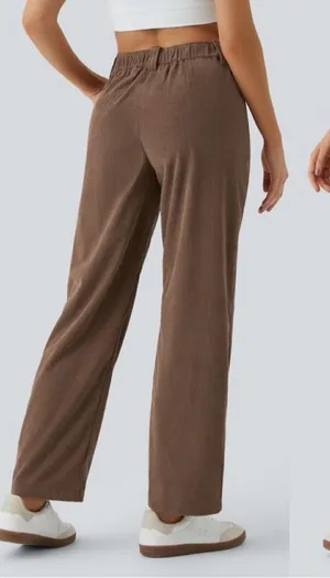 HALARA Mid Rise Corduroy Casual Pants Tall Brown Pleated Sz M thumbnail 1