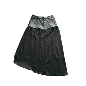 A New Day NWT Mixed Fabric A-Line‎ Skirt Size XS Black Faux Leather Chiffon Midi thumbnail 6