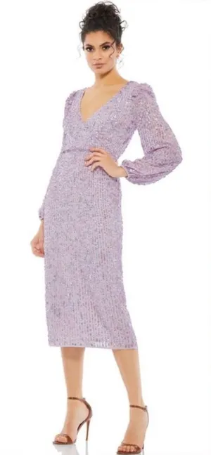 Mac Duggal Lavender Sequined Illusion Puff Sleeve Midi Dress 6 $298 107641 thumbnail 1