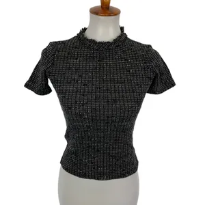 Zara Knit Top Small Gray Black Short Sleeve Stretch Y2K Preppy Chic thumbnail 3