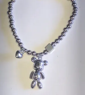 Silver Tone Bear Charm Beaded Boho Bracelet thumbnail 1