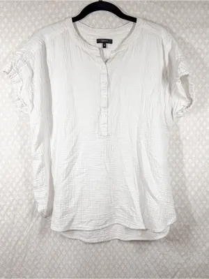 Quince White 100% Organic Cotton Gauze Roll Sleeve Top thumbnail 2