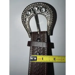 Women's Size M 38" Western Rhinestone Belt Brown Faux Horse Hair Silver Buckle‎ thumbnail 7