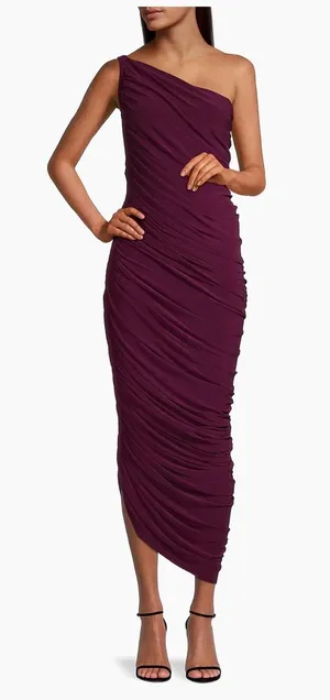 Norma Kamali Diana Ruched One-Shoulder Gown in Plum S thumbnail 1