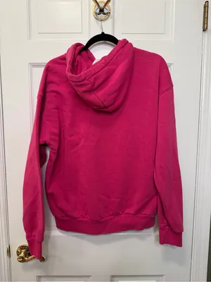 Reebok Pink White Graphic Hoodie Logo Pullover Sweatshirt‎ Size Large thumbnail 4