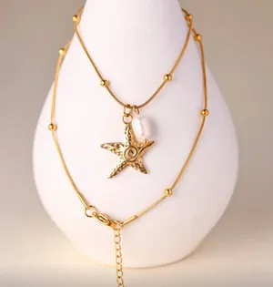 Handmade 18k Gold Plated Starfish & Pearl Necklace thumbnail 2