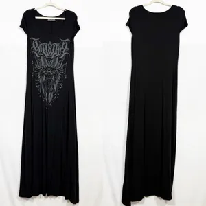 Killstar Bellow Maxi Dress Baphomet Graphic Print Grunge Goth Gothic Punk Black thumbnail 10