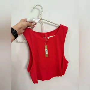 SKIMS Size 4X RUNS SMALL Cotton Rib Super Crop Tank Ruby AP-CRP-1399 NWT thumbnail 5
